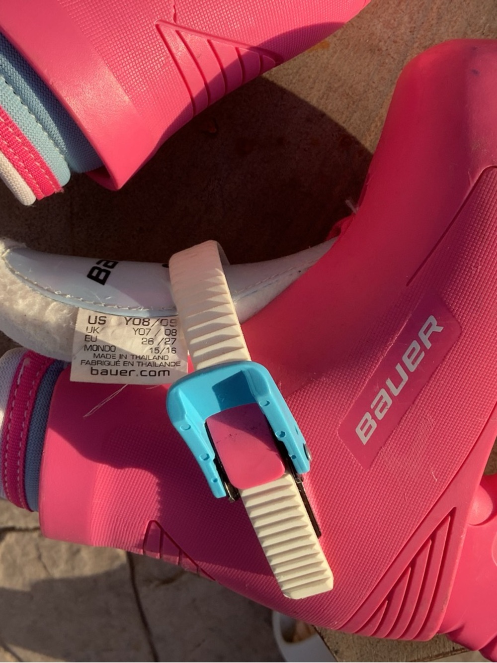 Bauer Lil Angel Pink Blue Youth Girls Ice Skates Size Y 8/9 Adjustable Buckle